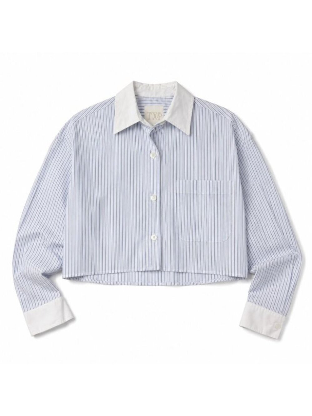 TWP Soon To Be Ex Shirt Womens XS/S Blue White Striped Cotton Cropped Button Up